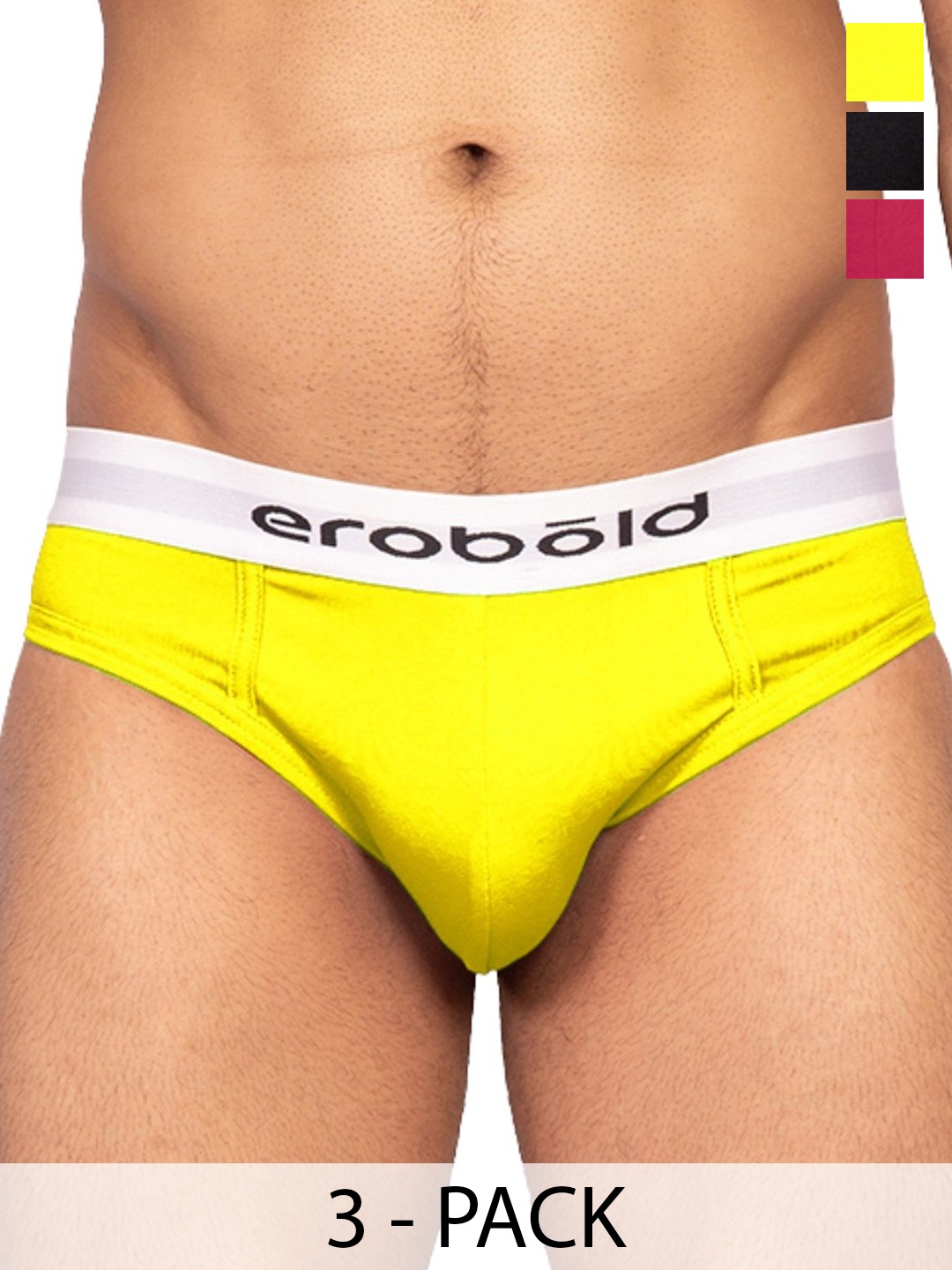 

EROBOLD Pack Of 3 Men Hipster Briefs MBRC3-BR17BKYV1CS, Black