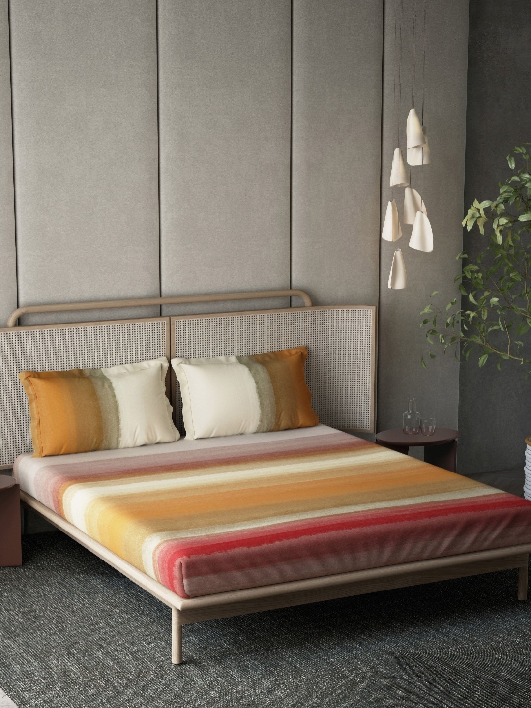 

DDecor Yellow & Red Striped 144 TC Pure Cotton Queen Bedsheet with 2 Pillow Covers