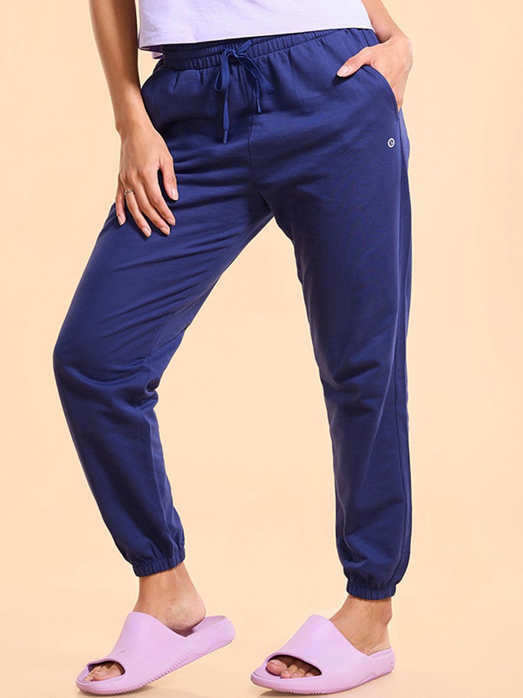 

Enamor French Terry Relaxed Fit High Waist Jogger-E406, Blue