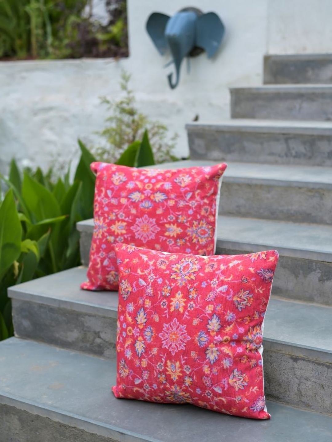 

ABSTRACT INDIA Blue & Pink 2Pieces Floral Cotton Square Cushion Covers
