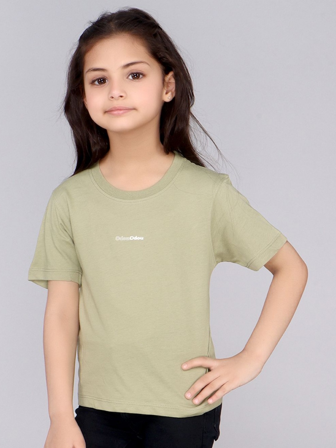 

DDOUDDOU Girls Graphic Printed Round Neck Cotton T-Shirt, Green