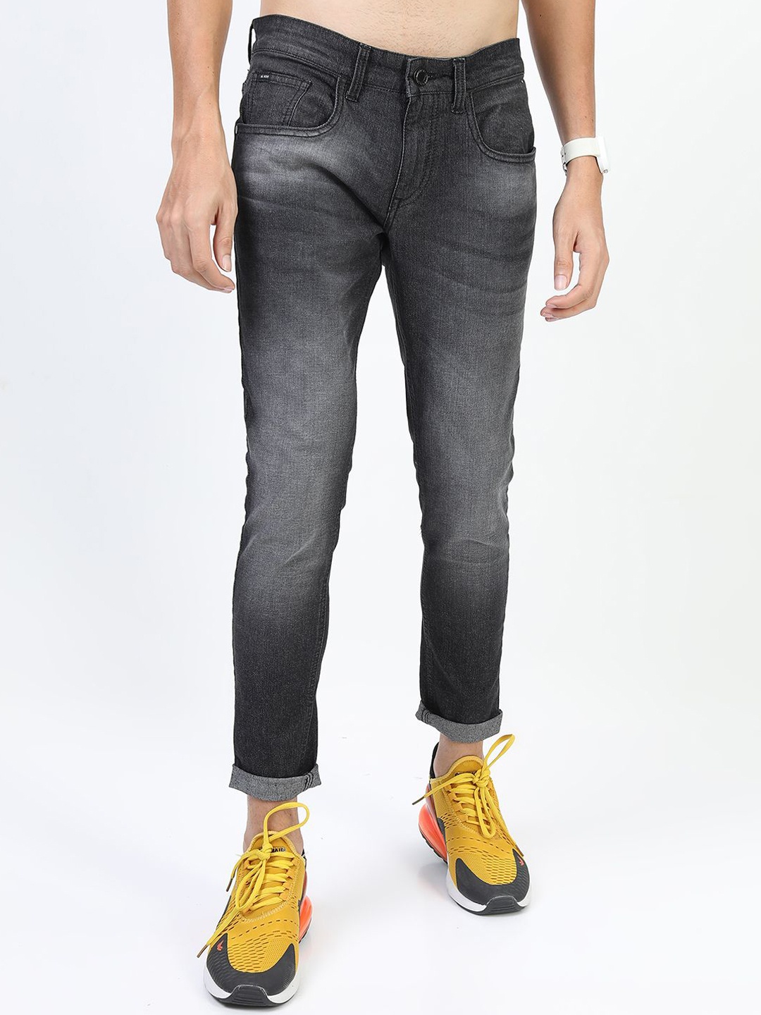 

HIGHLANDER Men Skinny Fit Heavy Fade Stretchable Jeans, Black