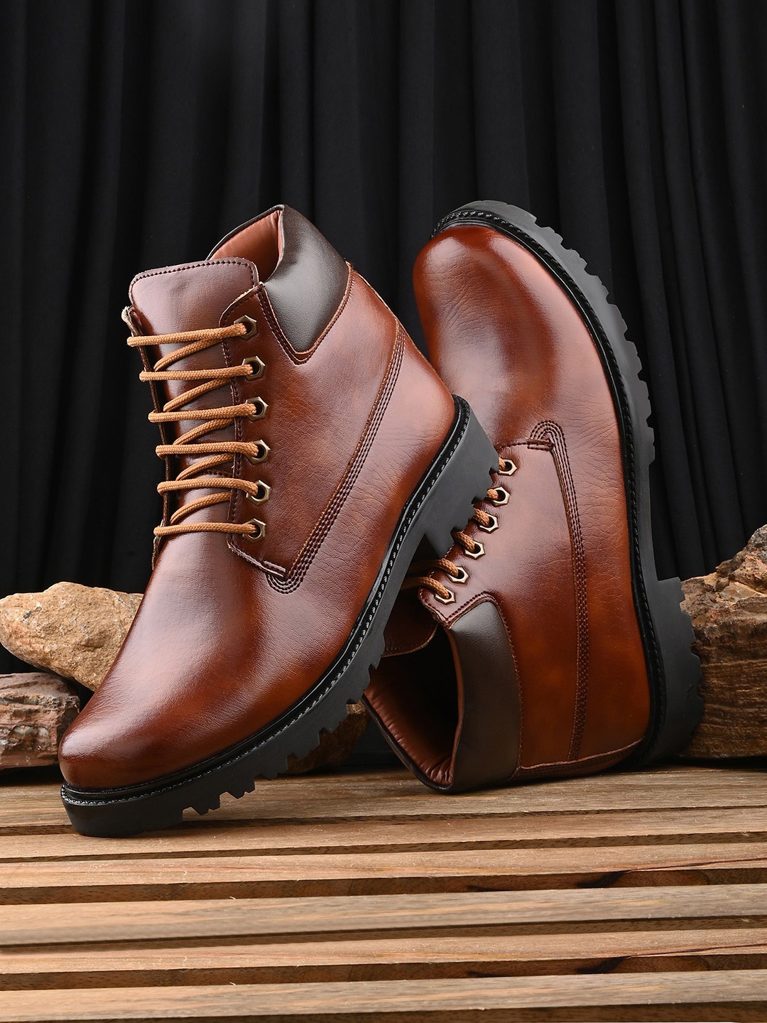 

Layasa Men Leather Platform-Heeled Winter Boots, Brown