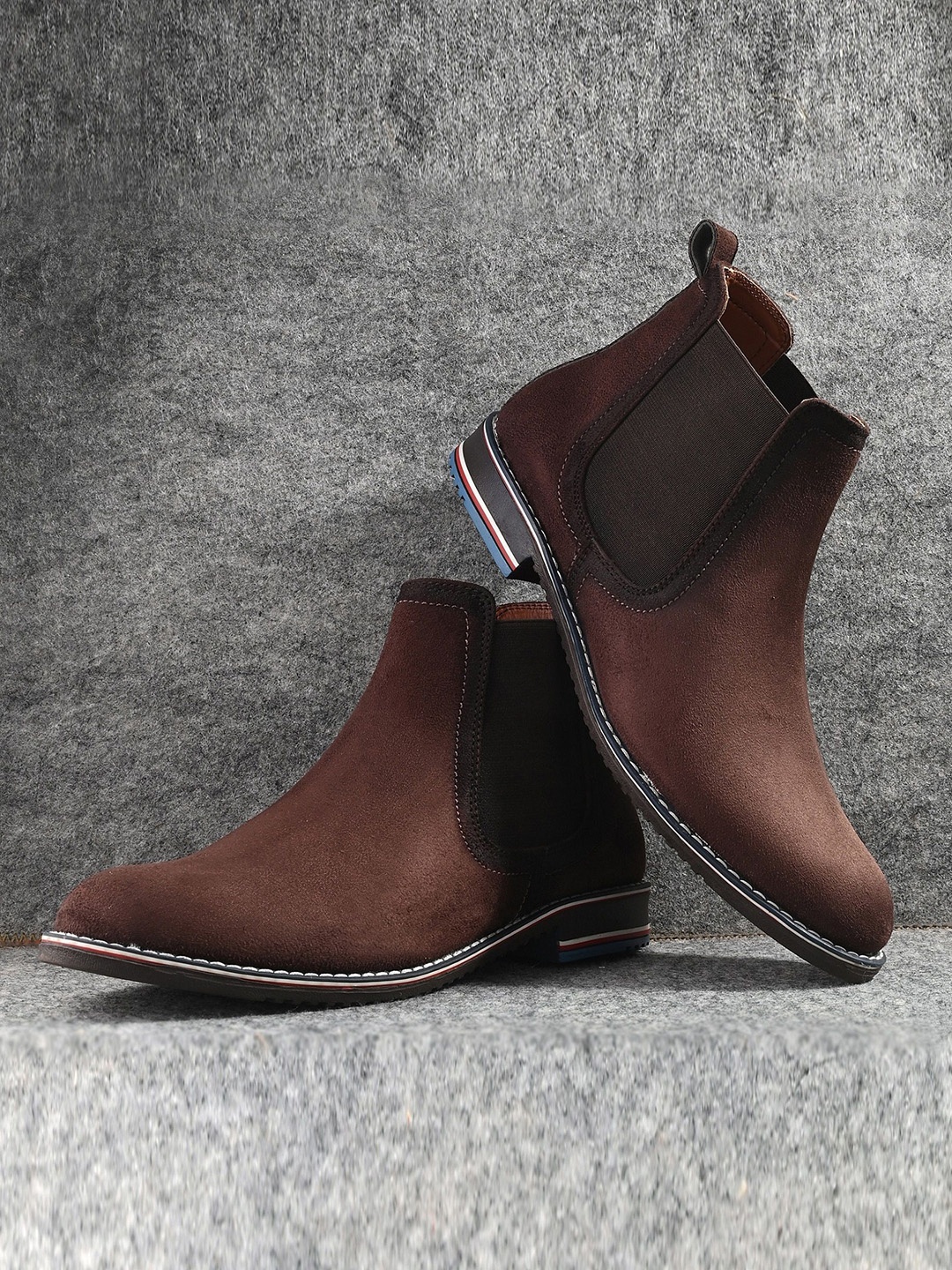 

Layasa Men Slip-On Textured Casual Boots, Brown