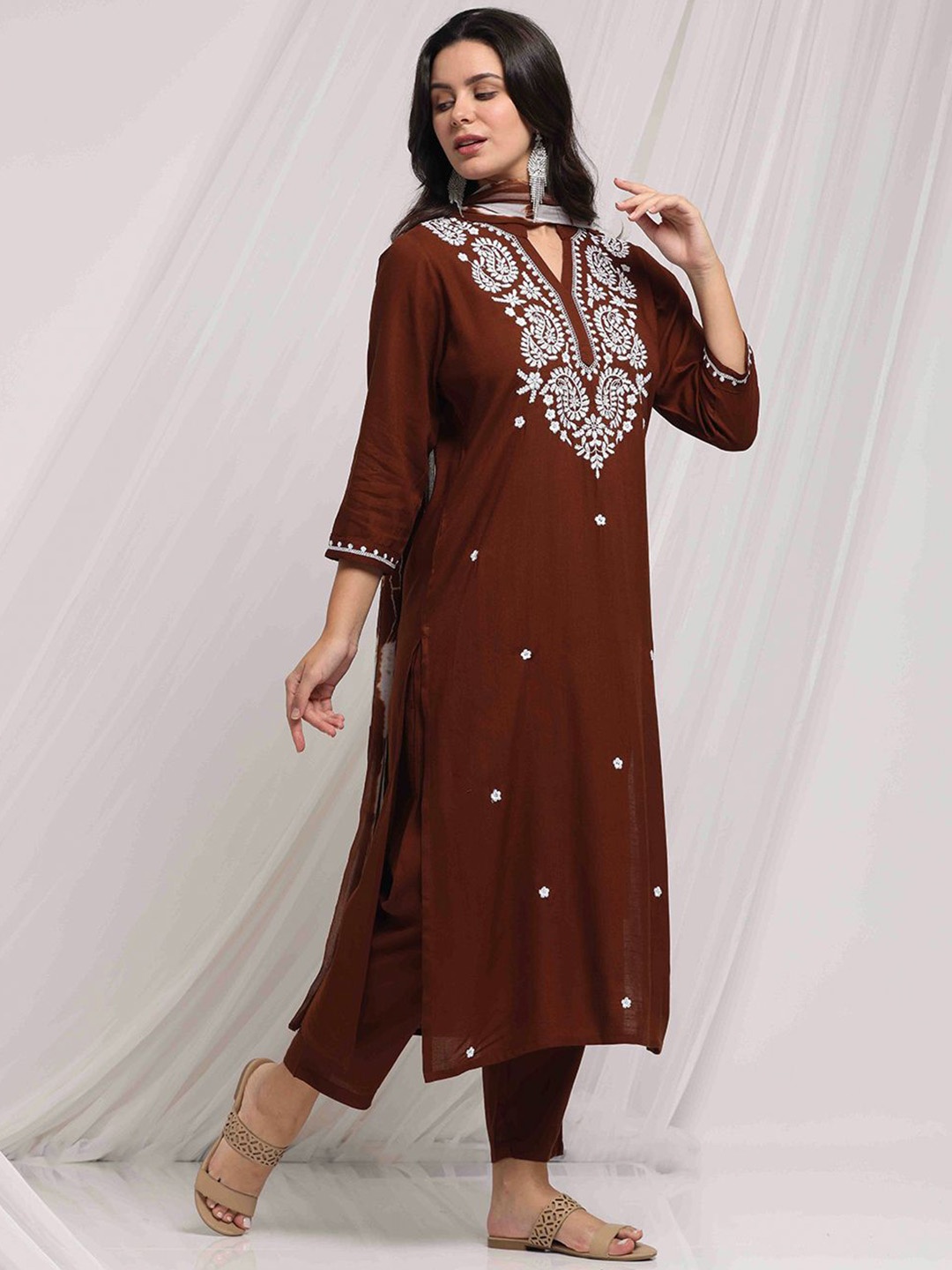 

Anouk Burgundy Paisley Embroidered Straight Kurta With Trouser & Dupatta