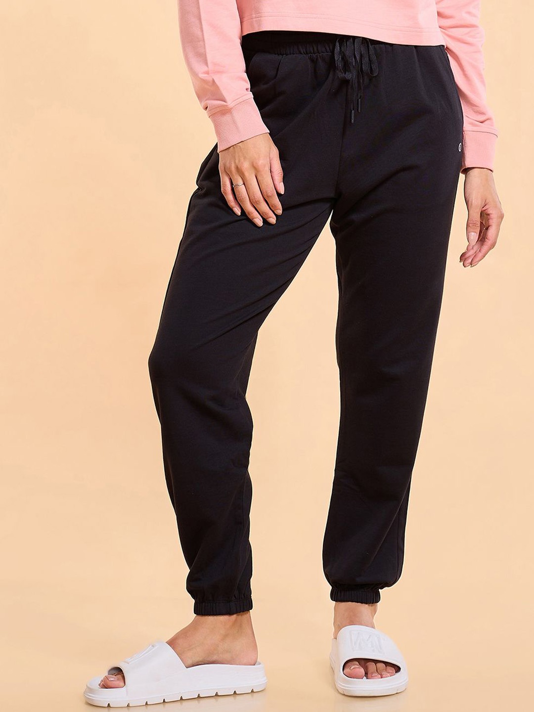 

Enamor French Terry Relaxed Fit High Waist Jogger-E406, Black