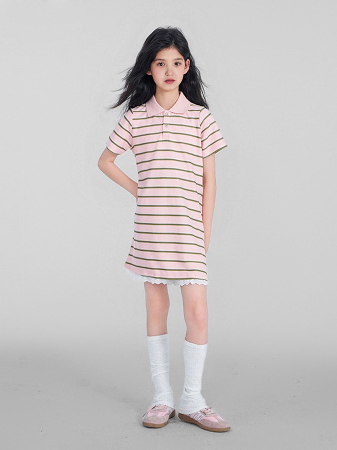 

INCLUD Girls Striped Short Sleeves T-shirt Dress, Pink