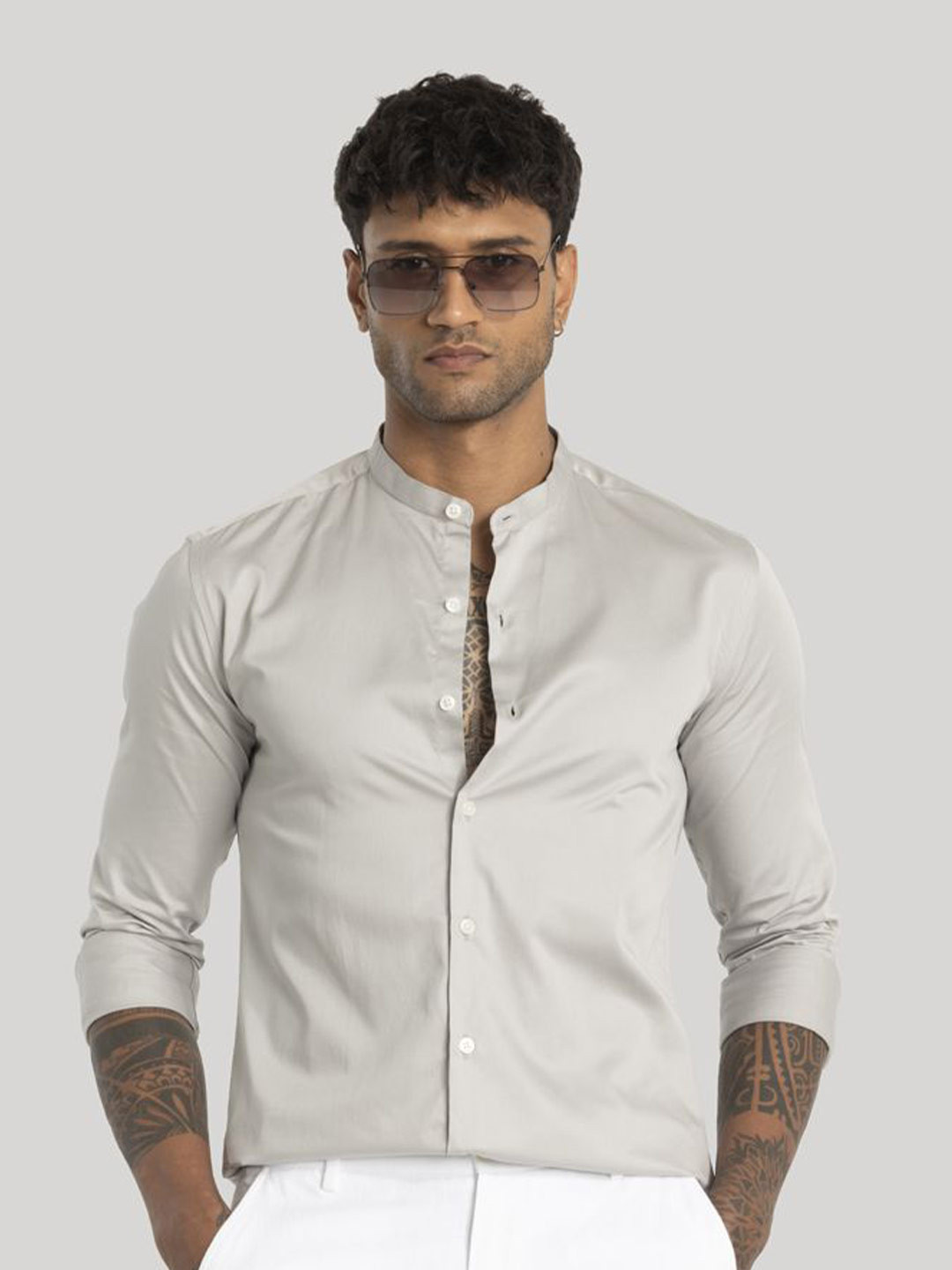 

Snitch Men Smart Slim Fit Opaque Casual Pure Cotton Shirt, Grey