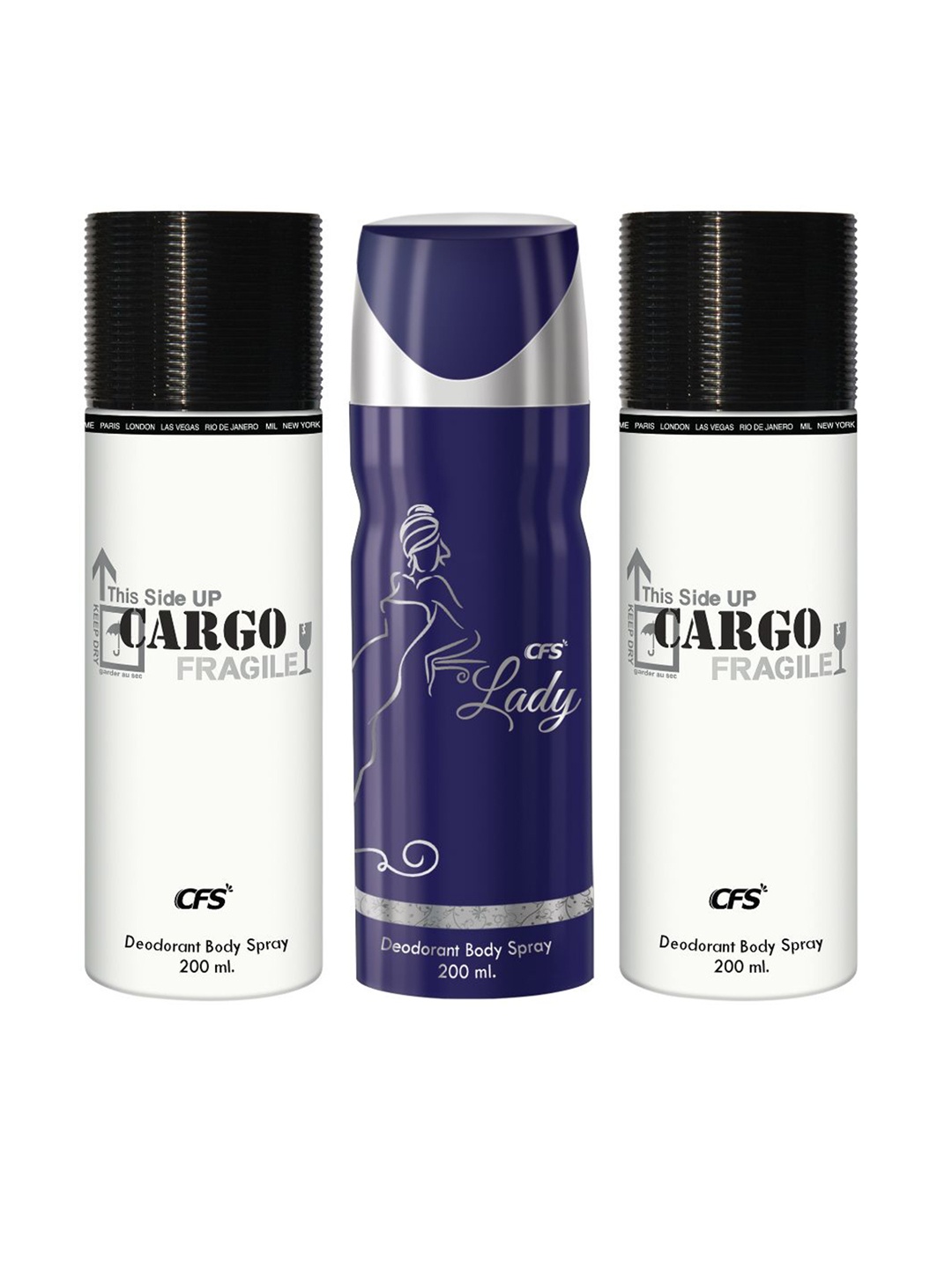 

CFS Set Of 3 Cargo Fragile & Lady Long Lasting Deodorants- 200ml Each, White