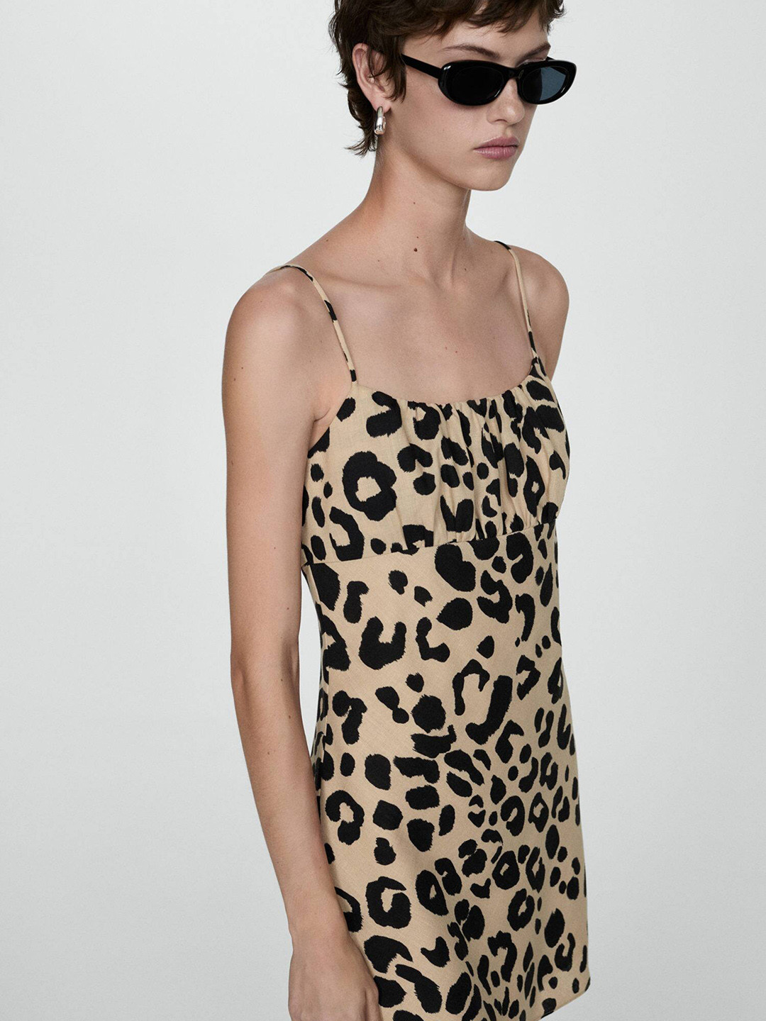 

MANGO Animal Print A-Line Mini Dress, Beige