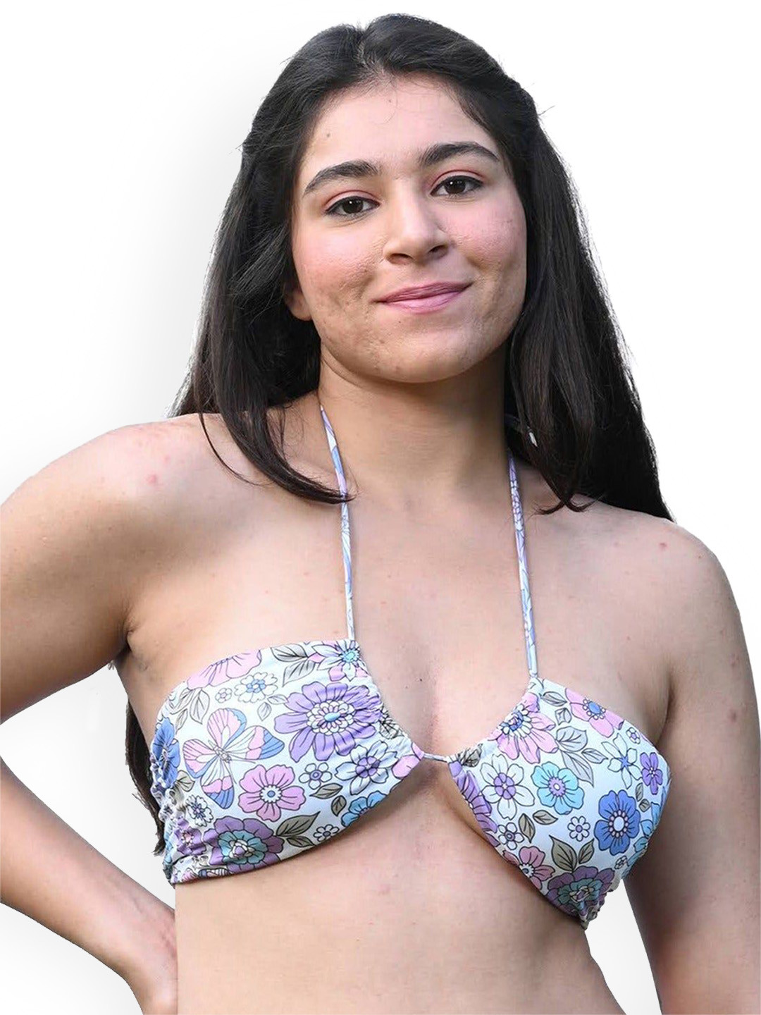 

TFW Printed Swim Bikini Bra, Blue
