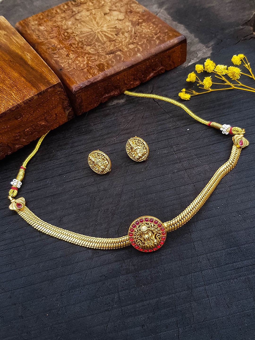

GRIIHAM Gold Plated Stone Studded Temple Jewellery Set