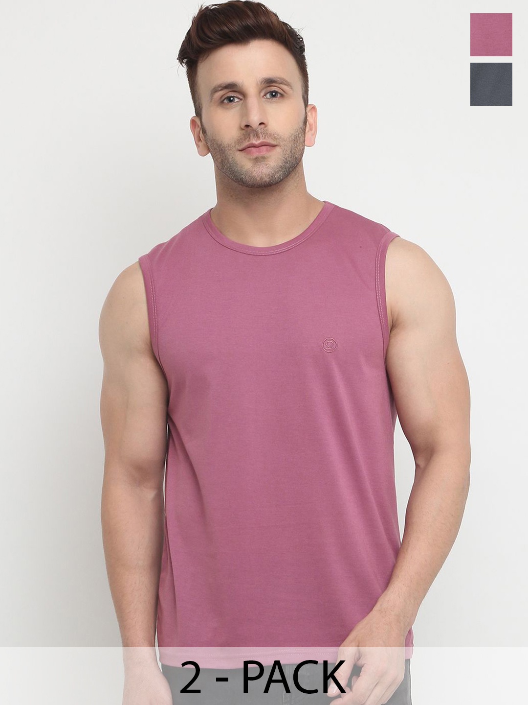 

CHKOKKO Men Solid Round Neck Cotton T-Shirt, Pink