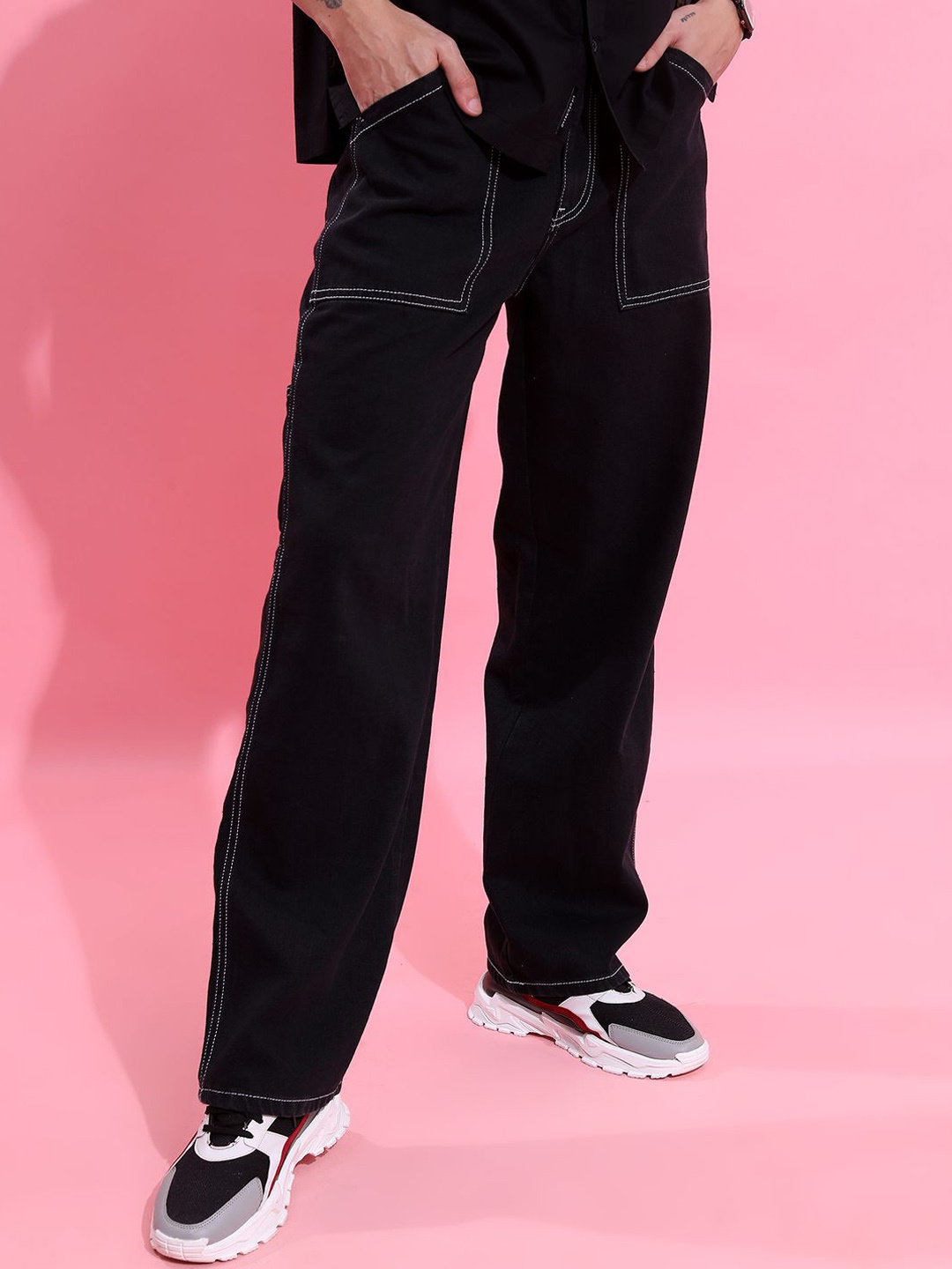 

HIGHLANDER Men Wide Leg Jeans, Black