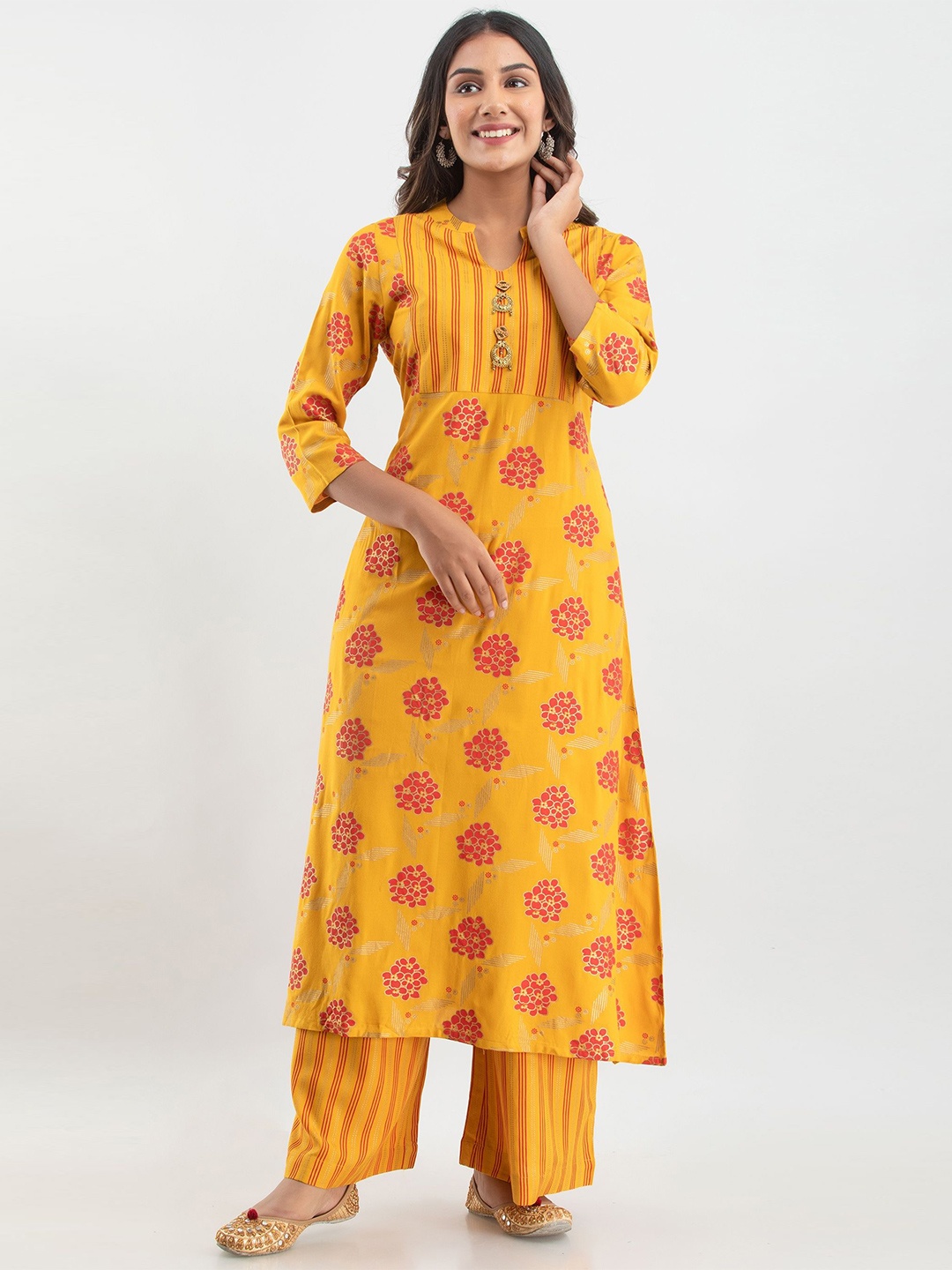 

Sajke Women Regular Pure Cotton Kurta with Palazzos, Yellow