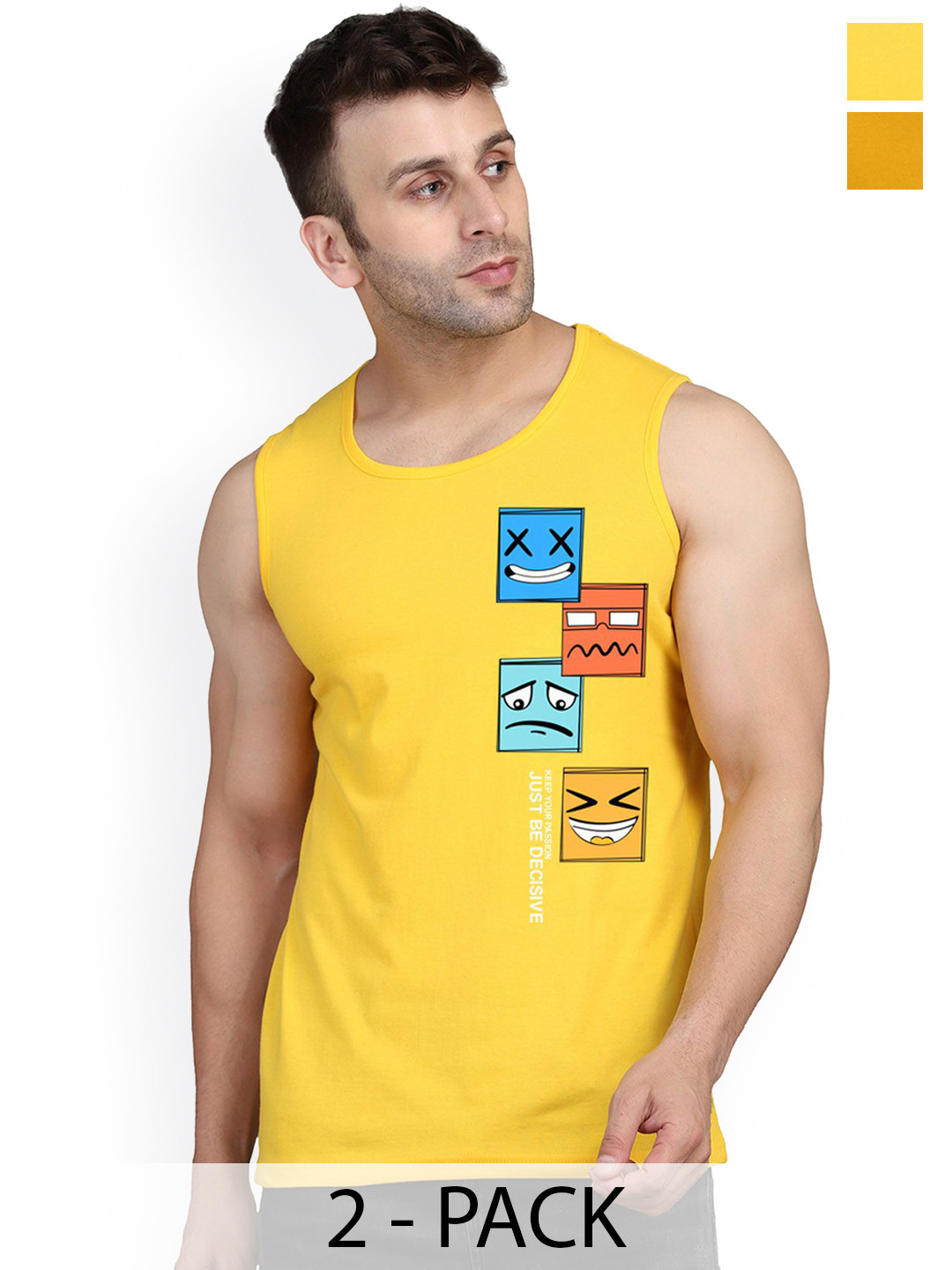 

SLOWLORIS Pack of 2 Round Neck Innerwear Vests, Mustard