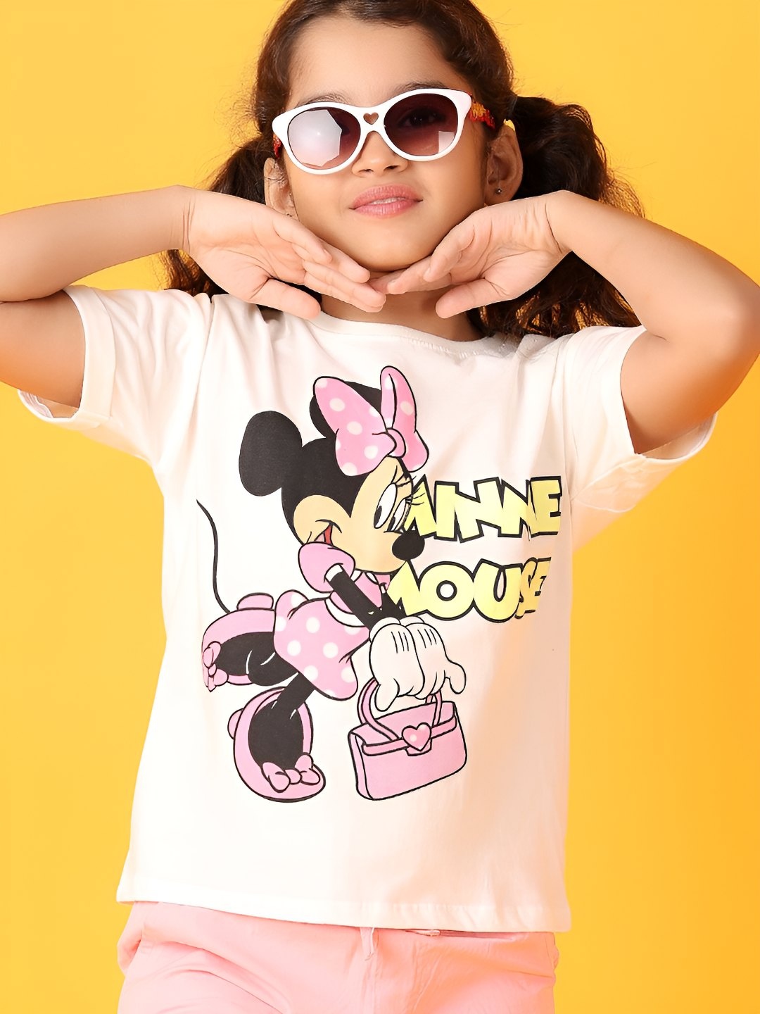 

V-Mart Girls Graphic Printed Round Neck Cotton T-Shirt, Off white