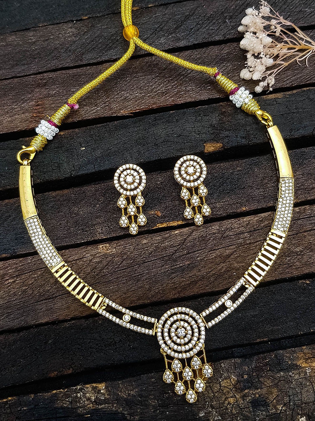 

GRIIHAM Gold Plated Cubic Zirconia Stone Studded Jewellery Set