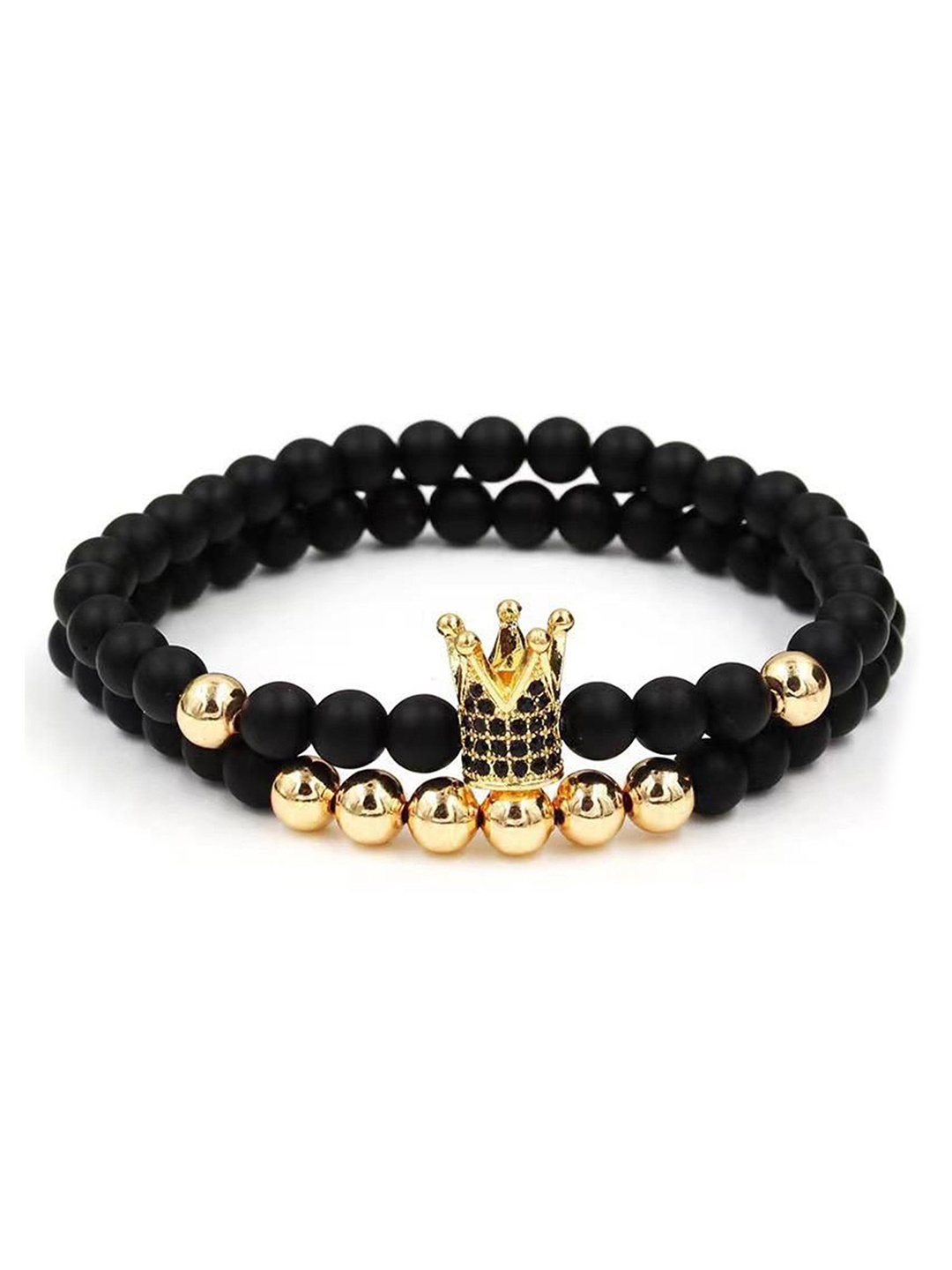

Okos Unisex Set Of 2 Gold-Plated Queen and King Crown Style Bracelets