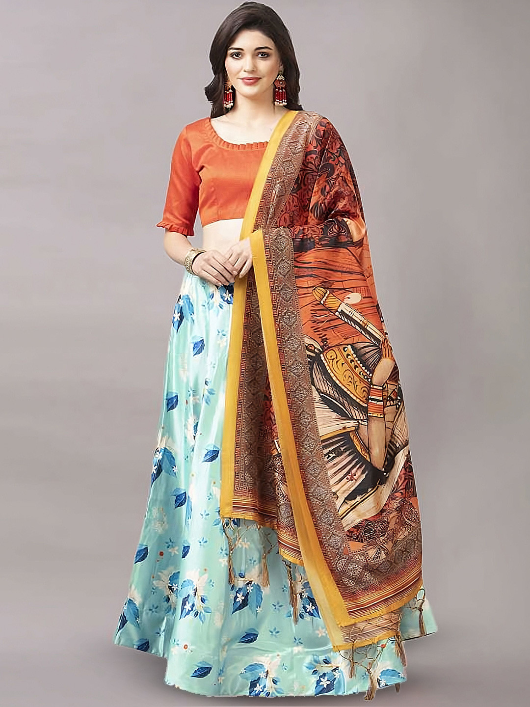 

Kaizen TEXO FAB Printed Semi-Stitched Lehenga & Unstitched Blouse With Dupatta, Sea green
