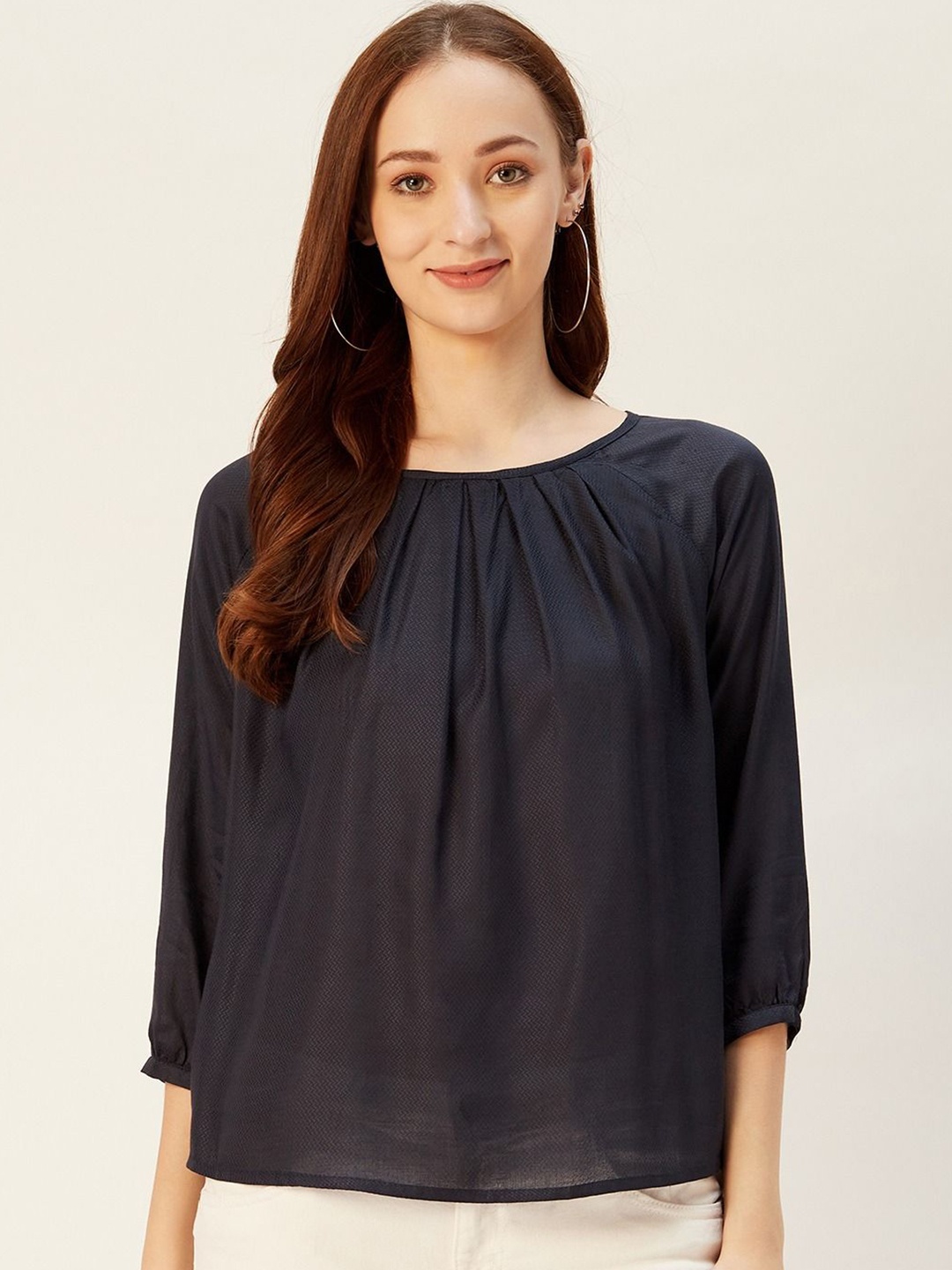 

Sera Women Solid Round Neck Top, Navy blue