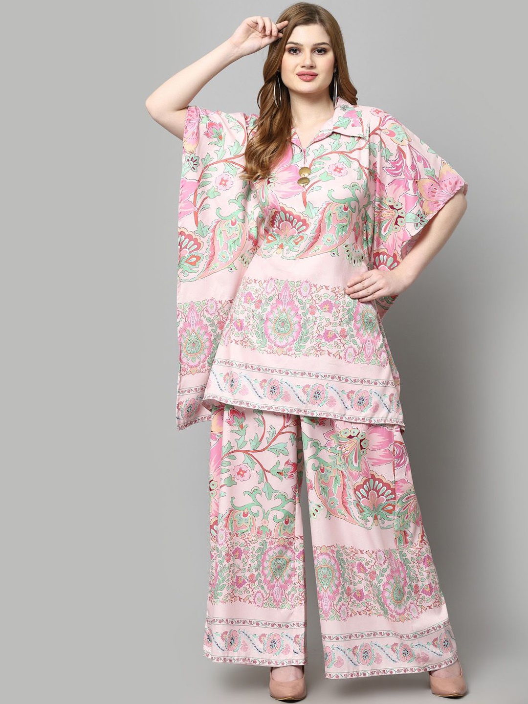 

TANKHI Floral Printed Kaftan Tunic With Palazzo, Pink