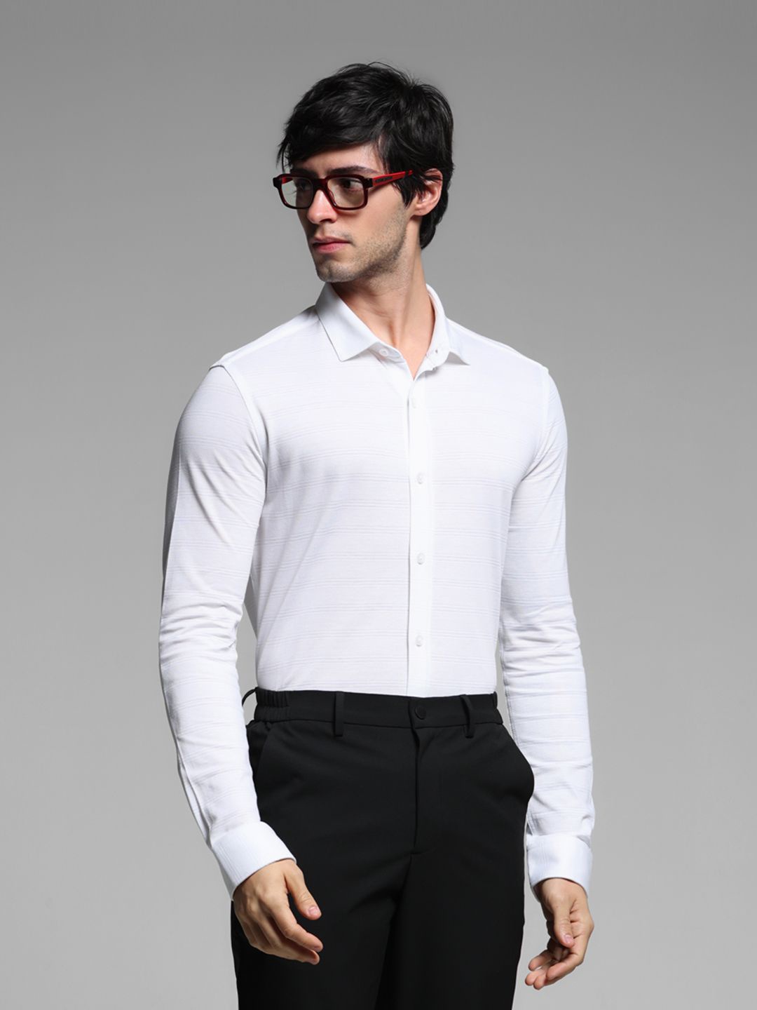 

Jack & Jones Men Spread Collar Solid Cotton Slim Fit Casual Shirt, White