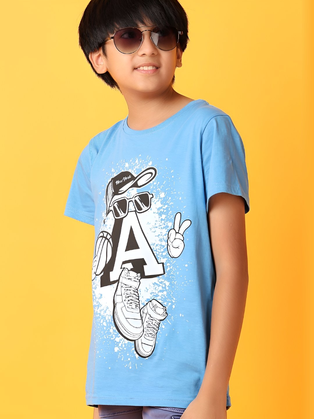 

V-Mart Boys Graphic Printed Round Neck Cotton T-Shirt, Blue