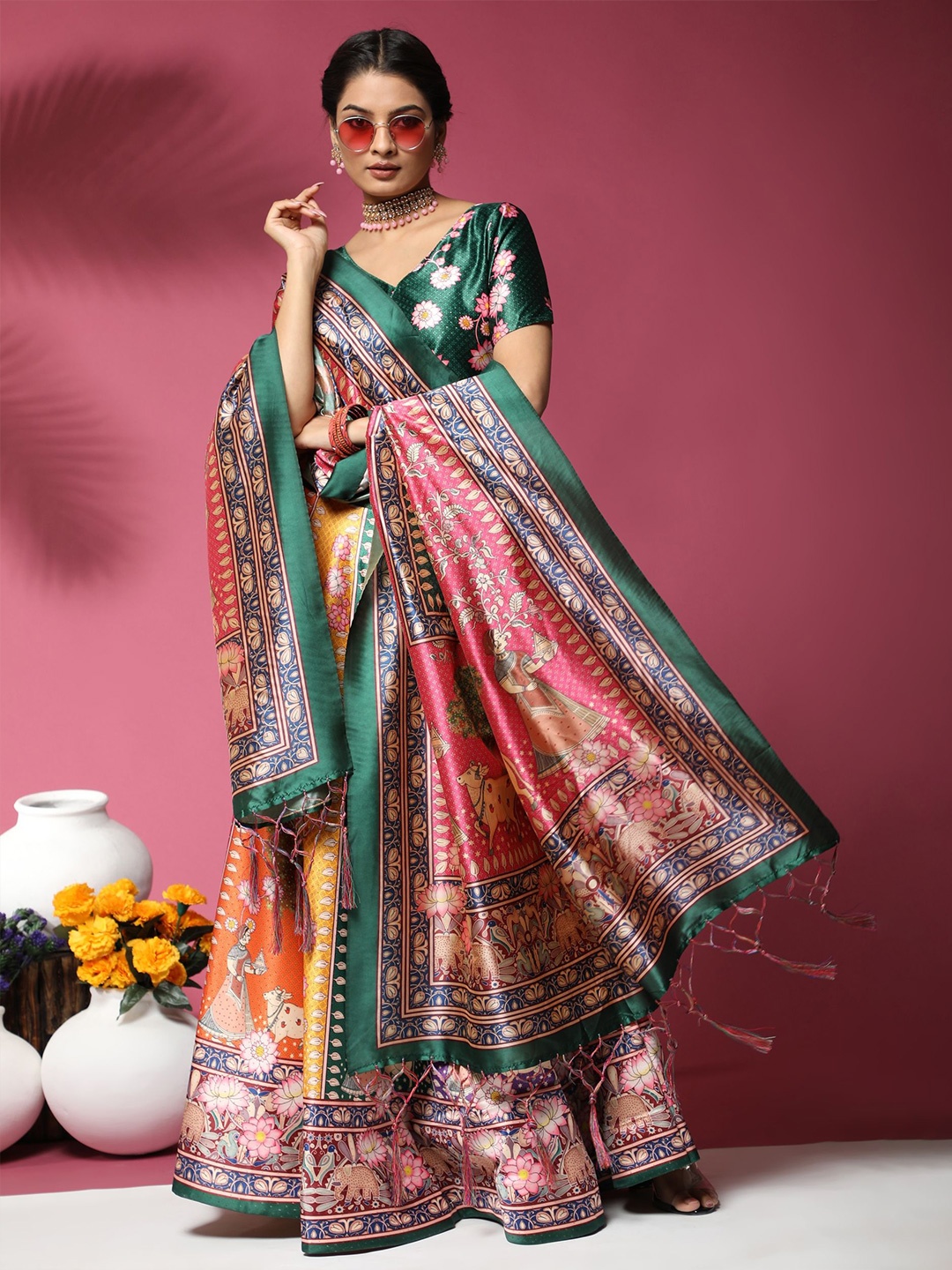 

Kaizen TEXO FAB Digital Printed Semi-Stitched Lehenga & Unstitched Blouse With Dupatta, Teal