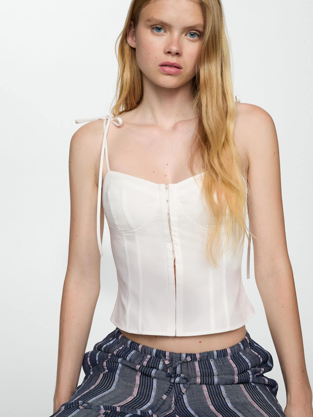 

MANGO Strappy Corset Top, White