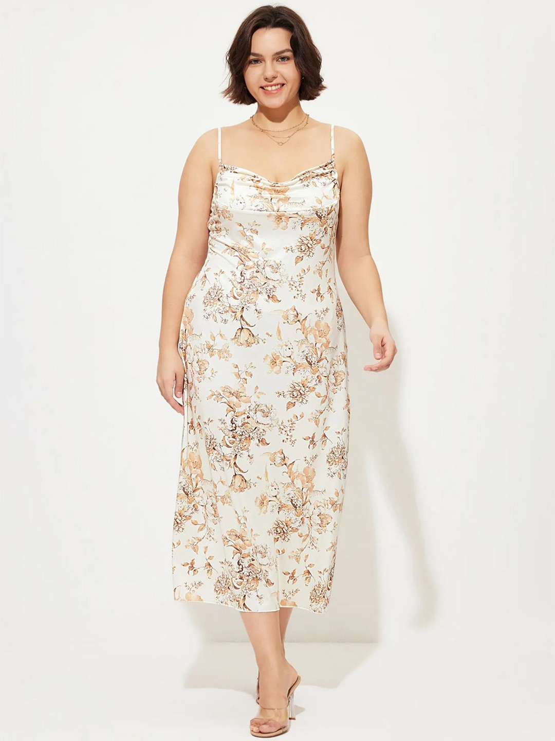 

LULU & SKY Floral Printed Plus Size Sheath Midi Dress, Beige