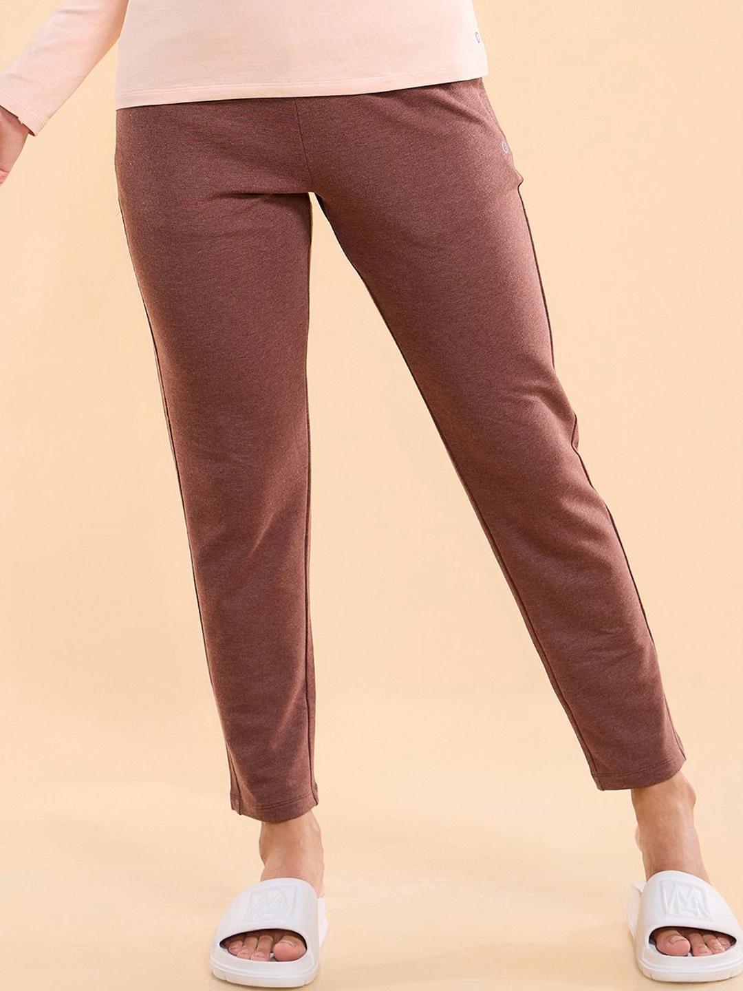 

Enamor Essentials E060-Slim Fit Mid Rise French Terry Ankle-Length Lounge Pants, Brown