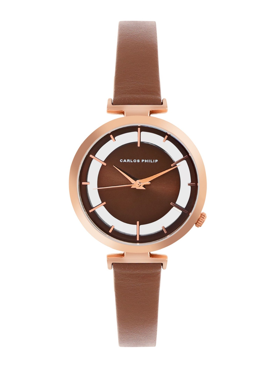 

CARLOS PHILIP Women Brass Embellished Dial & Leather Bracelet Style Straps Analogue Watch Prism Series, Brown
