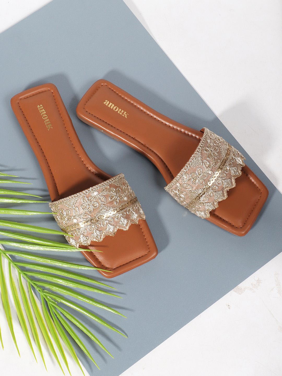 

Anouk Women Embellished Open Toe Flats, Tan
