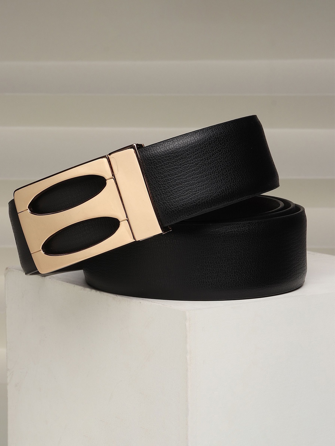 

WINSOME DEAL Men Push Pin Closure Textured Formal Belt, Black