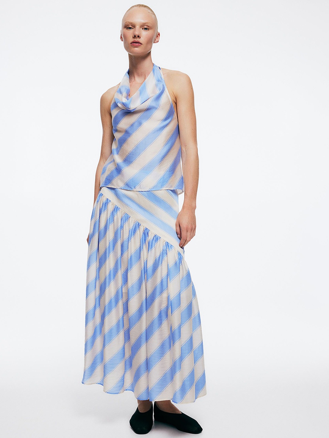 

H&M Draped Lyocell-Blend Skirt, White