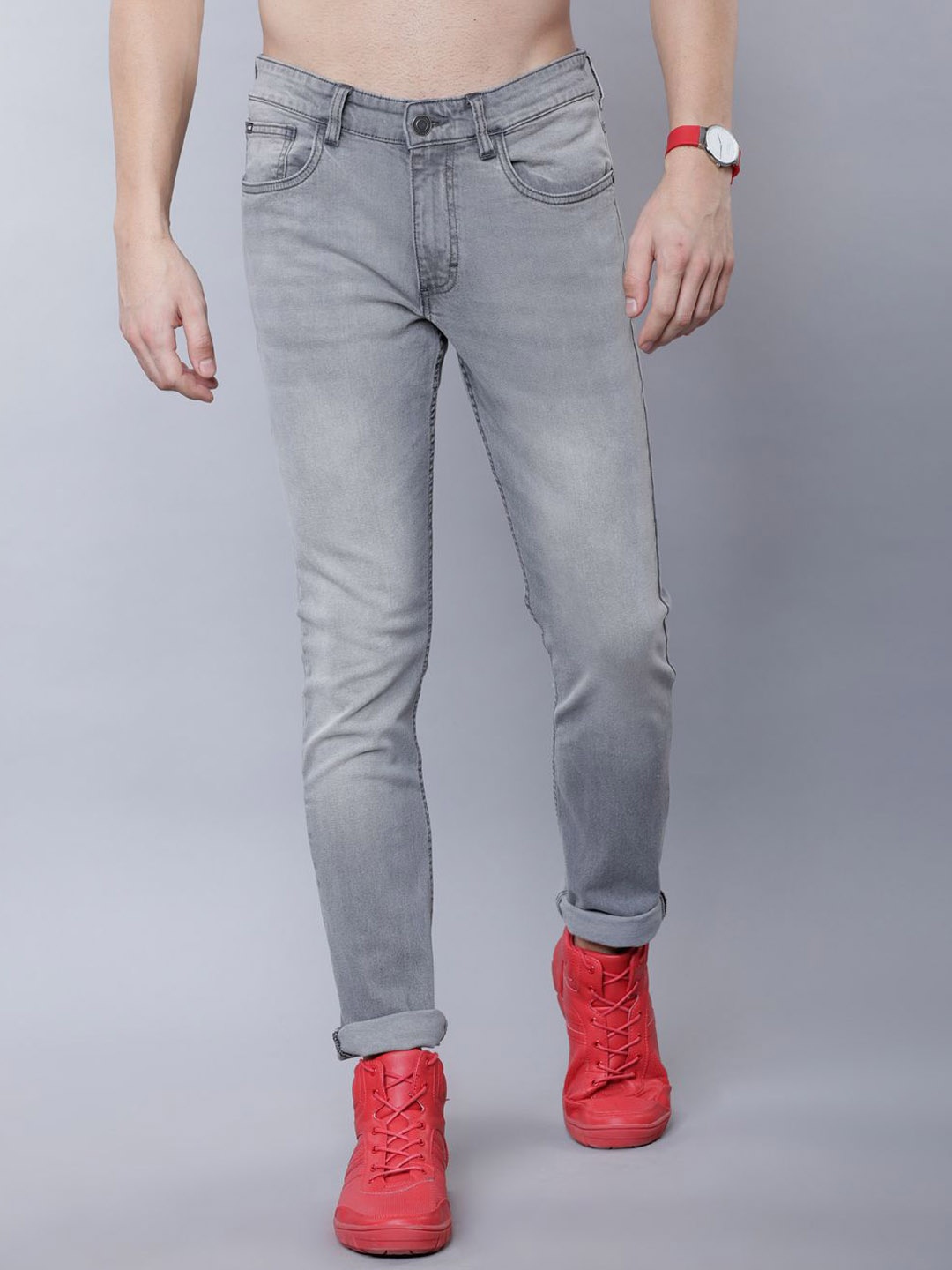 

HIGHLANDER Men Slim Fit Heavy Fade Stretchable Jeans, Grey