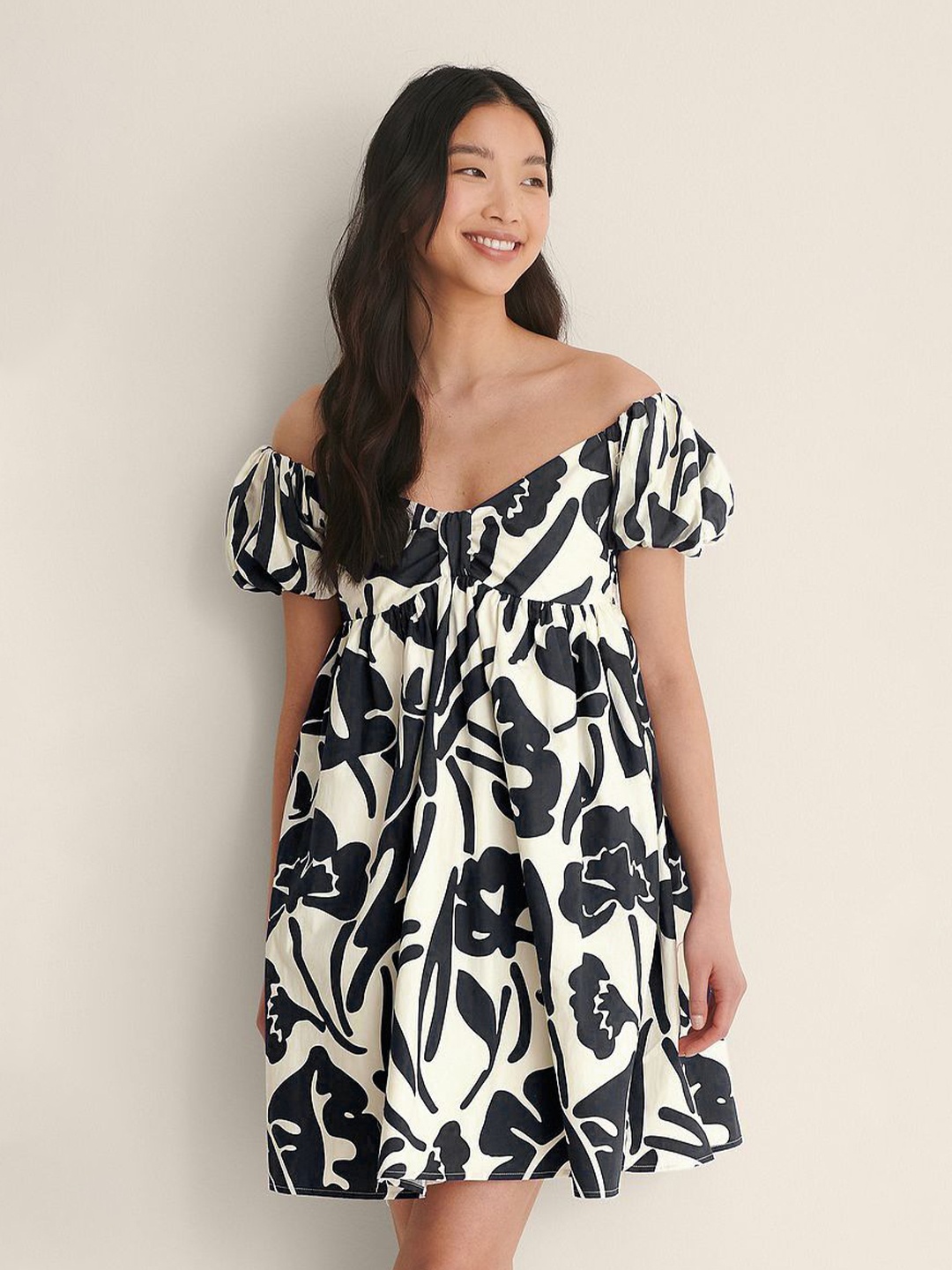 

The Roadster Lifestyle Co Printed Off Shoulder A-Line Mini Dress, Black