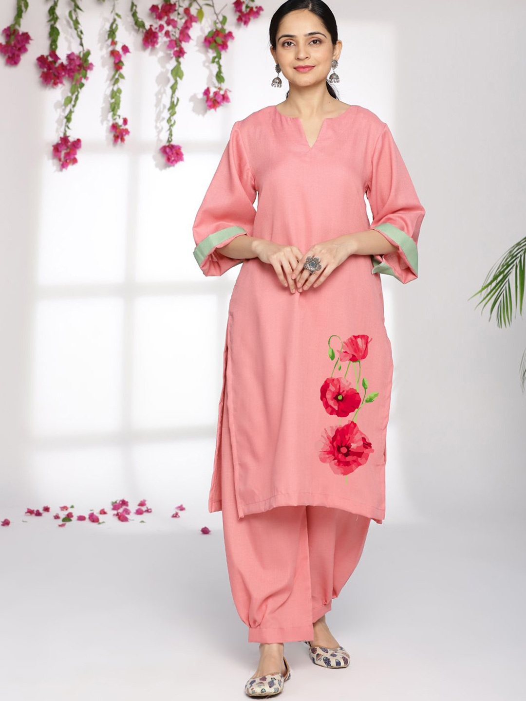 

LetsDressUp Floral Printed Cotton Straigth Kurta, Peach