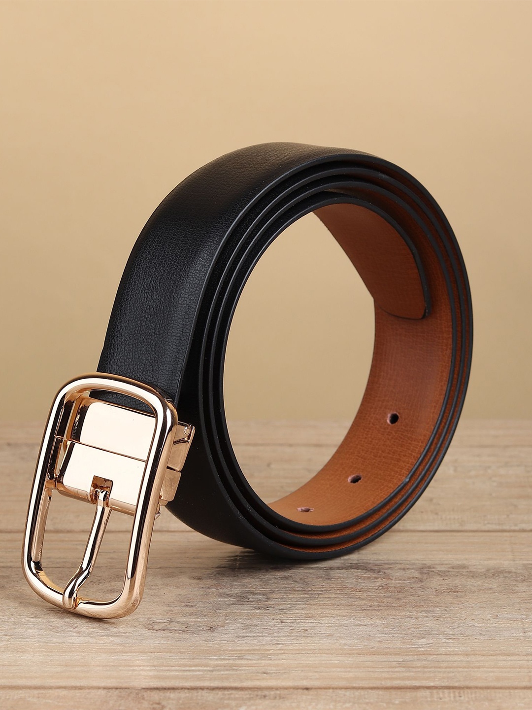 

WINSOME DEAL Men Tang Closure Textured Formal Belt, Black