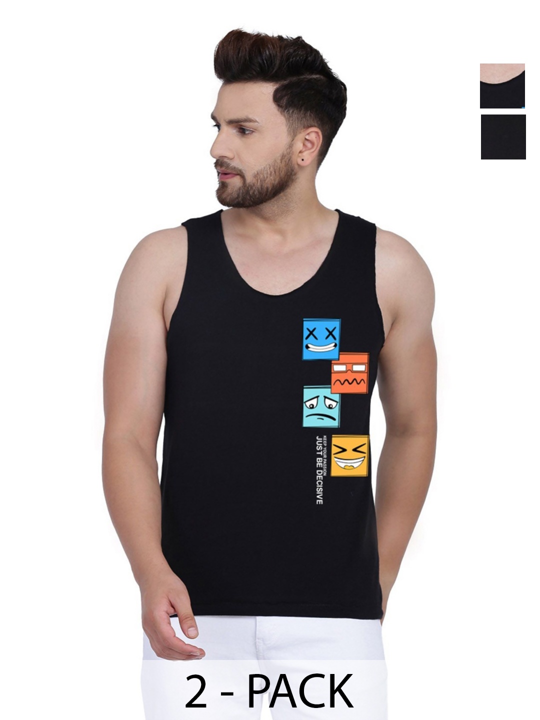 

SLOWLORIS Men Pack Of 2 Typography Printed Round Neck Cotton Slim Fit T-Shirt, Black