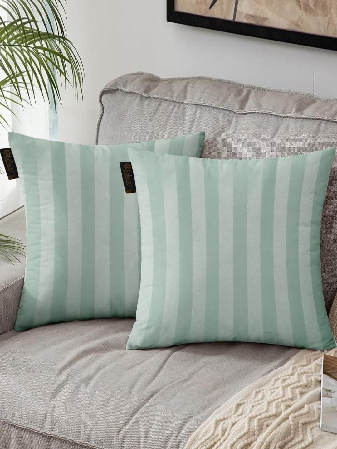 

Lushomes Green 2 Pieces Striped Square Cushion Covers