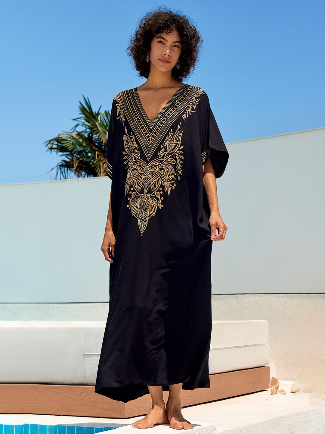 

LULU & SKY Embroidery Kaftan Dress, Black