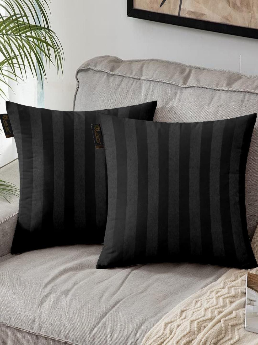 

Lushomes Black 2 Pieces Striped Square Cushion Covers