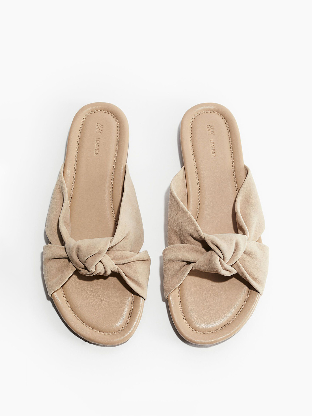 

H&M Knot-Detail Leather Sandals, Beige