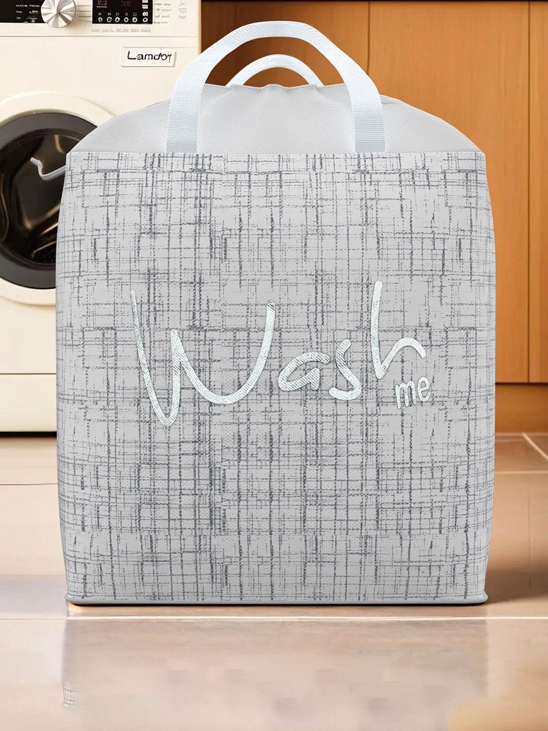 

Kuber Industries 3 Pcs Printed Foldable Laundry Baskets With Handles-106-L, Grey