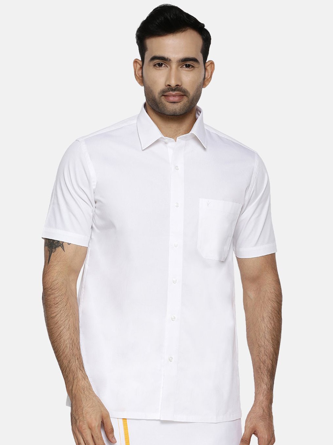 

Ramraj Men Spread Collar Solid Cotton Casual Shirt, White