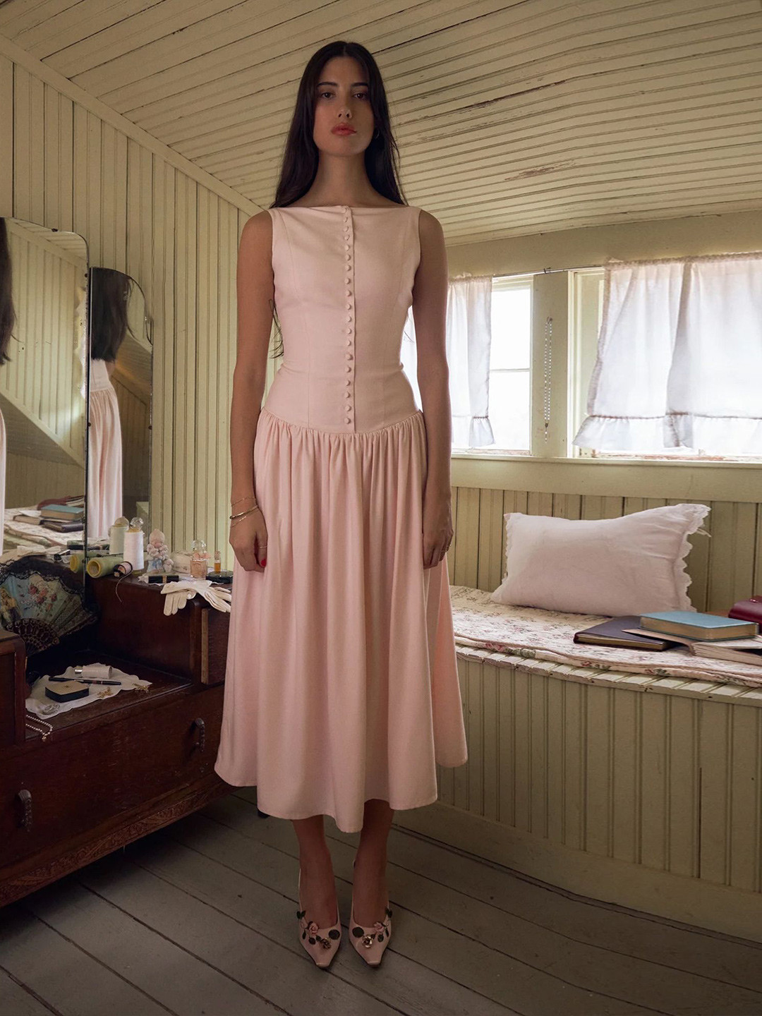 

LULU & SKY Button-through Panelled Midi Dress, Pink