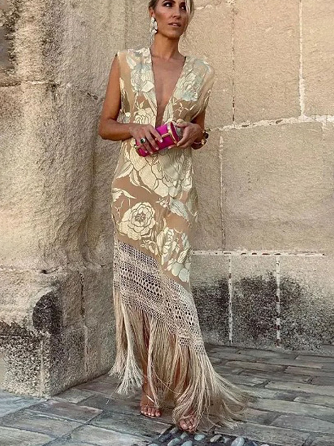 

LULU & SKY Printed Sleeveless Maxi Dress, Khaki