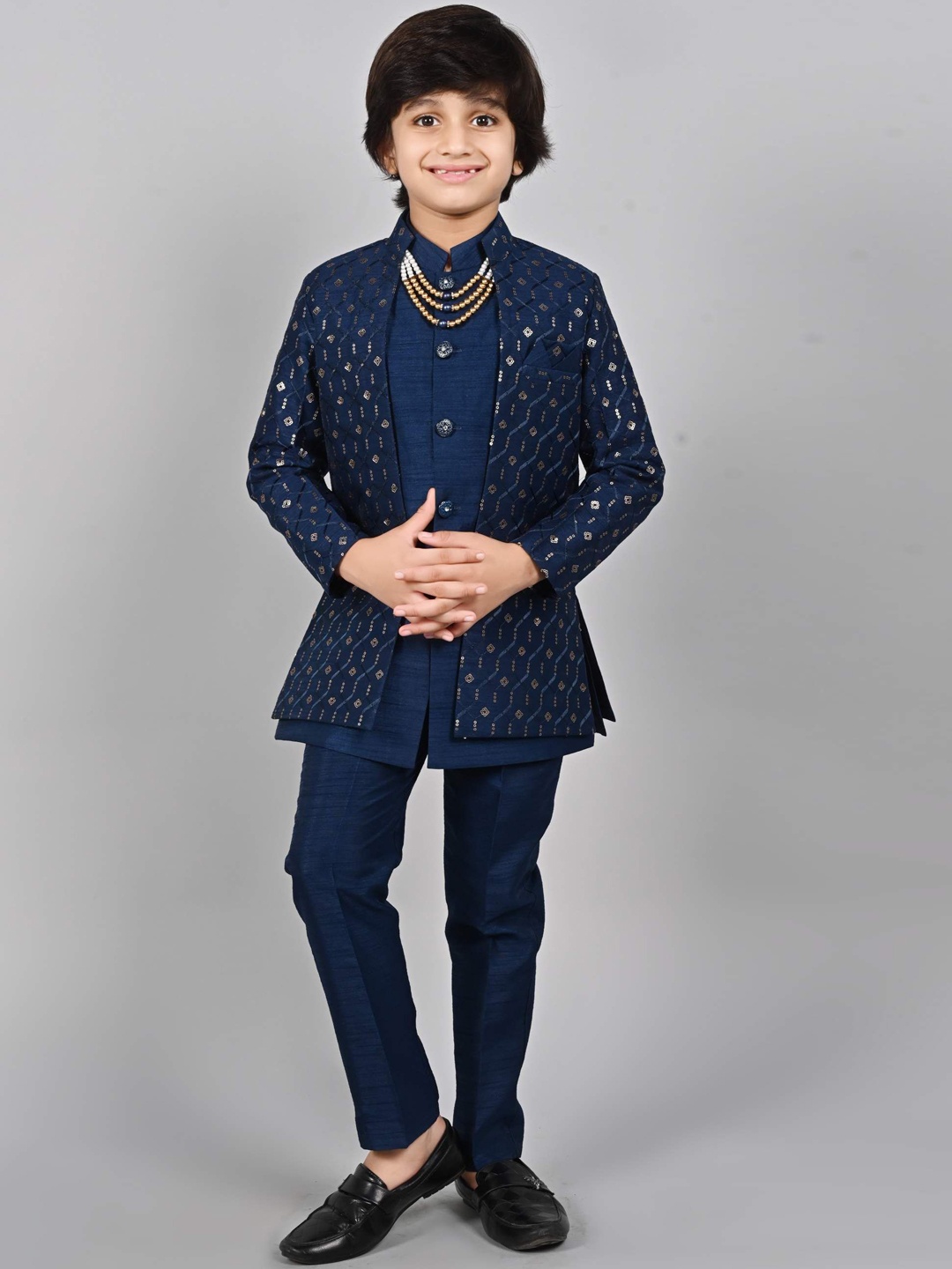 

ahhaaaa Boys Printed Sherwani Set, Navy blue